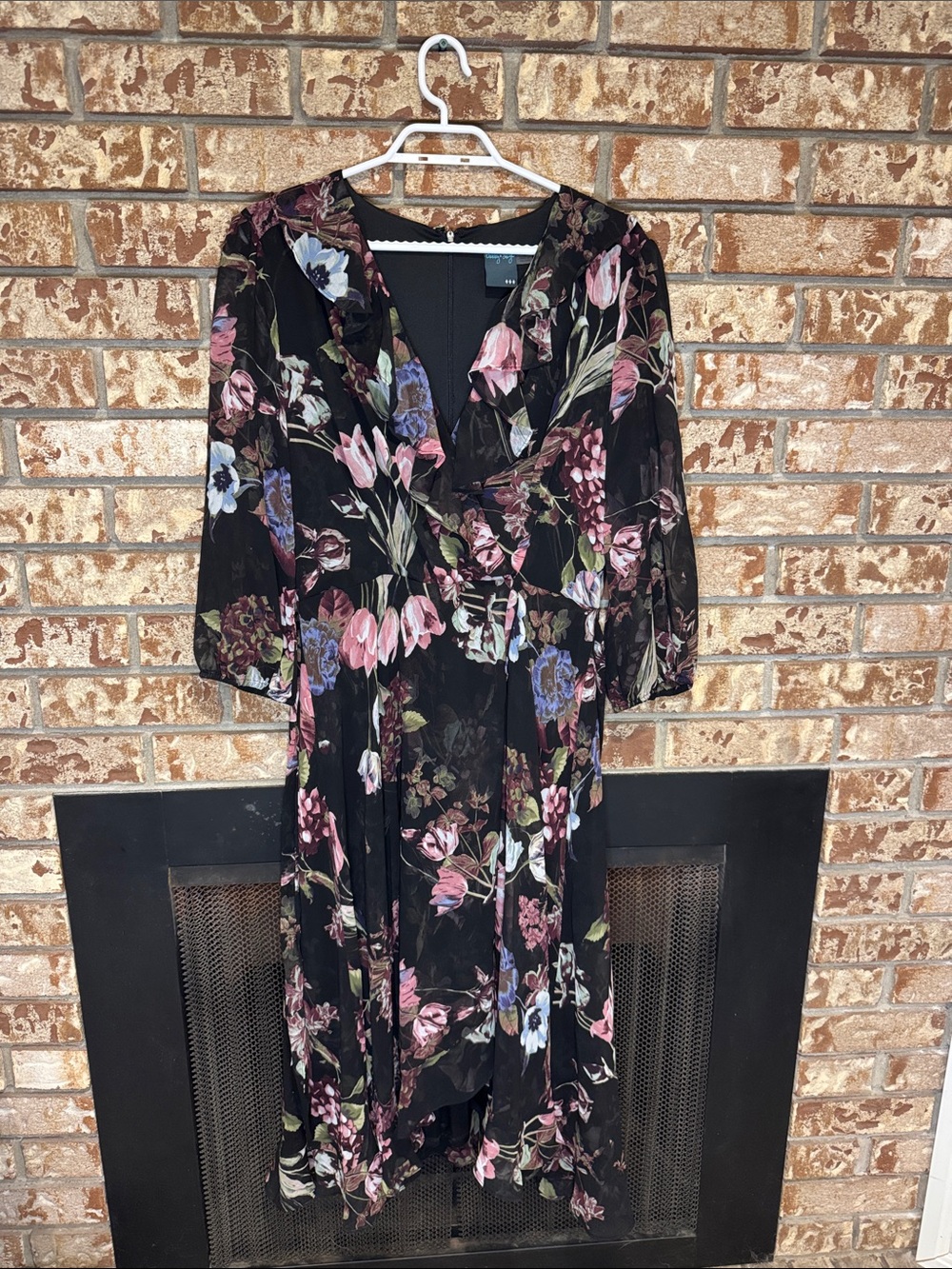 Gabby Skye Black Floral Dress with Pink & Purple Blooms